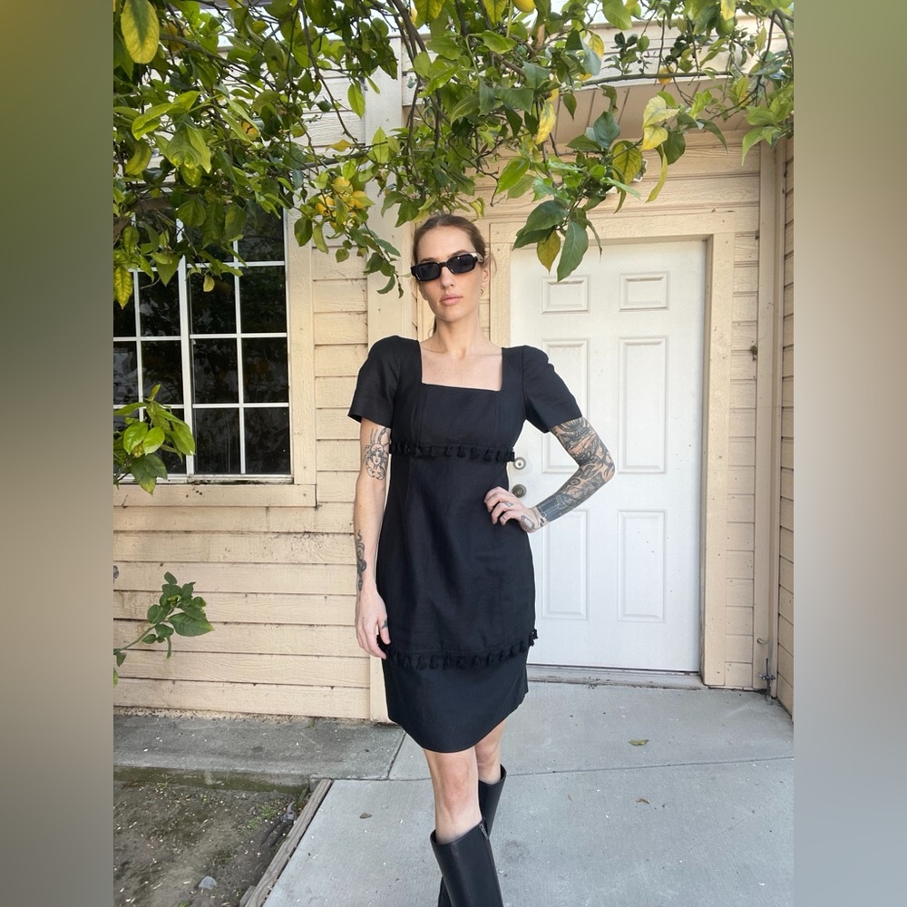 RARE - Linda Cherry Vintage black linen dress.